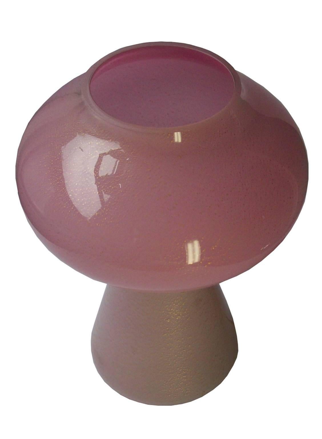 Mid-Century Modern Massimo Vignelli Murano Glass Mushroom Lamp in Pink with Gold Inlay