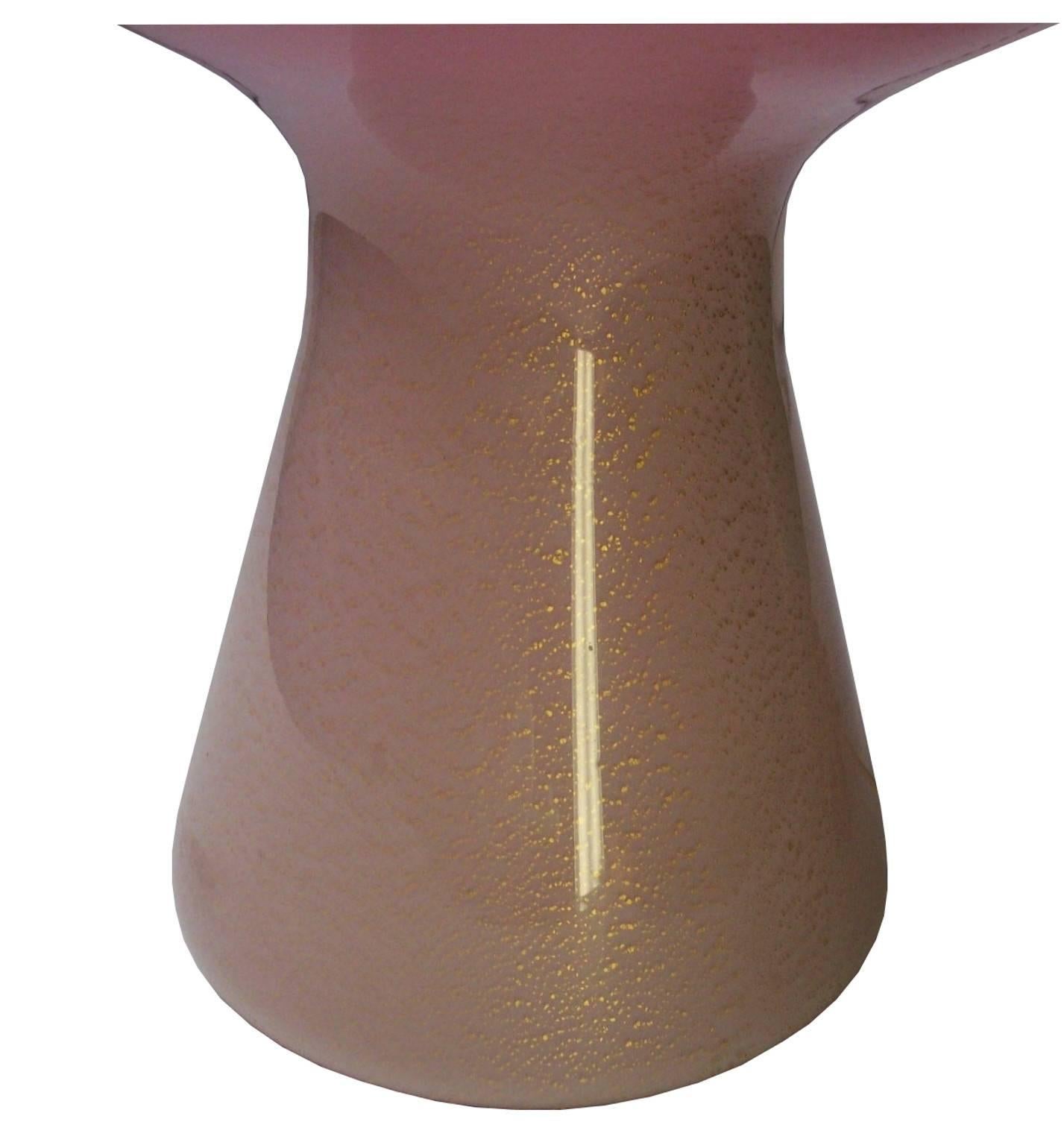 Italian Massimo Vignelli Murano Glass Mushroom Lamp in Pink with Gold Inlay