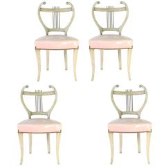 Vintage Midcentury Set of Four French Regency Lyre-Back Dining Chairs with Vinyl Seats