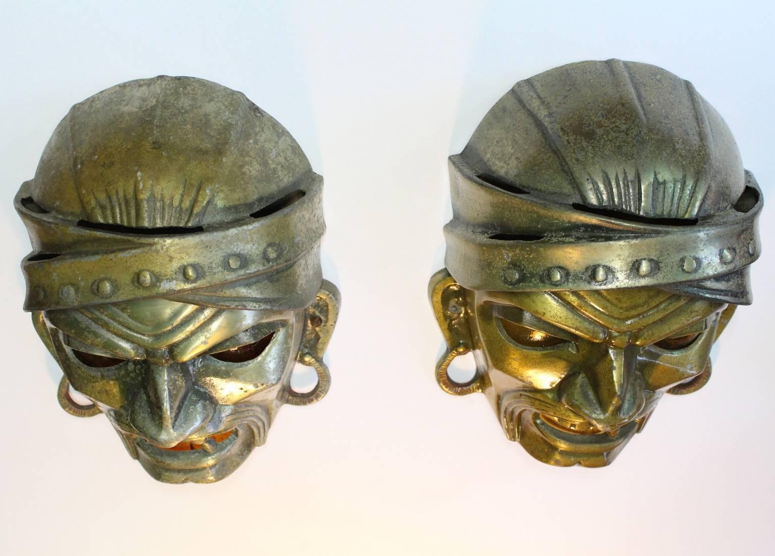 Pair of 1930s Wall Sconces as Grotesque Masks in Cast Metal 2