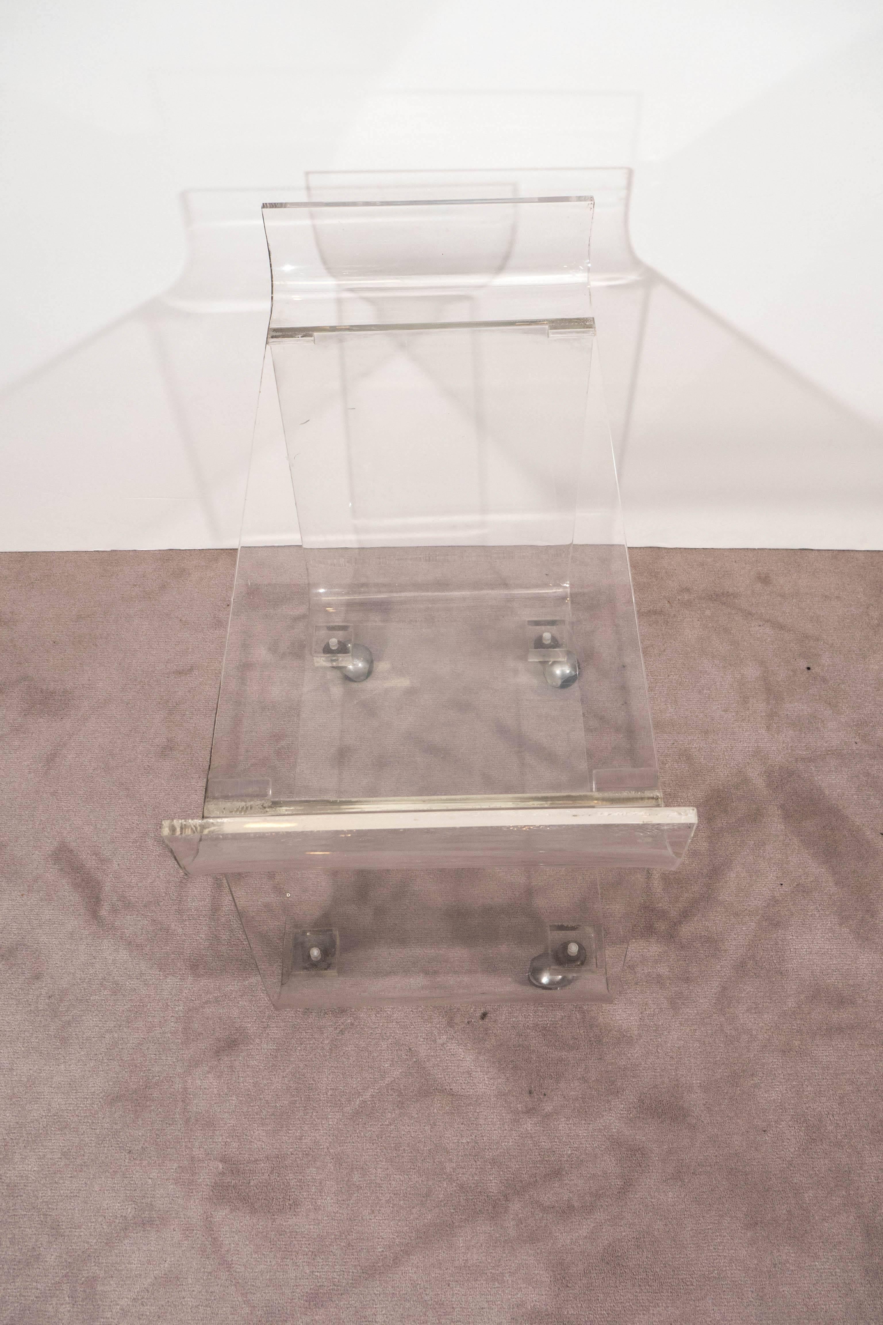 Lucite Waterfall Bar Cart on Round Casters 1
