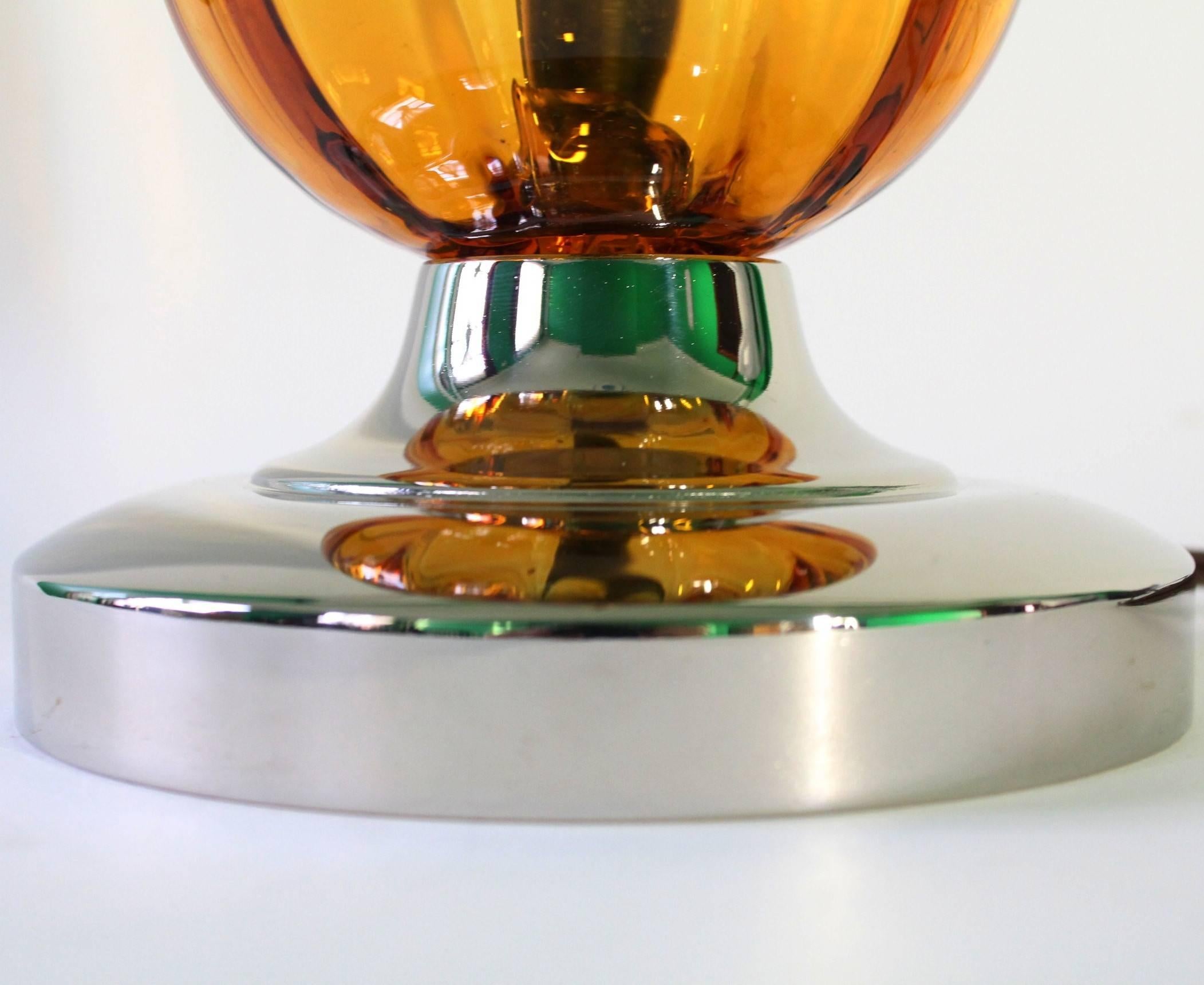 Mid-Century Modern Mid-Century Pair of Italian Amber Murano Glass Table Lamps