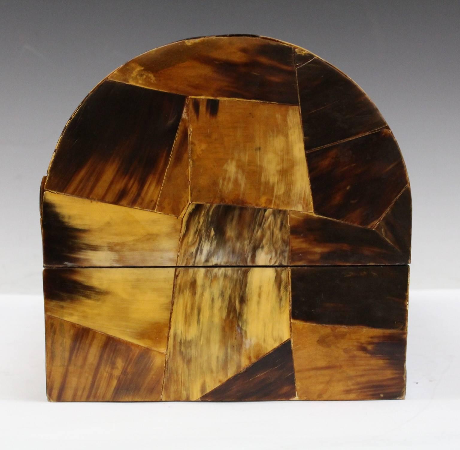 Late 20th Century Domed Decorative Box in Horn Patchwork Veneer