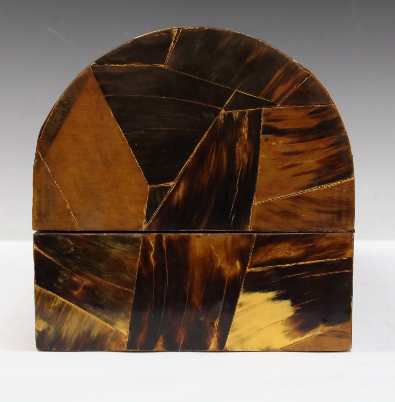 Domed Decorative Box in Horn Patchwork Veneer 1