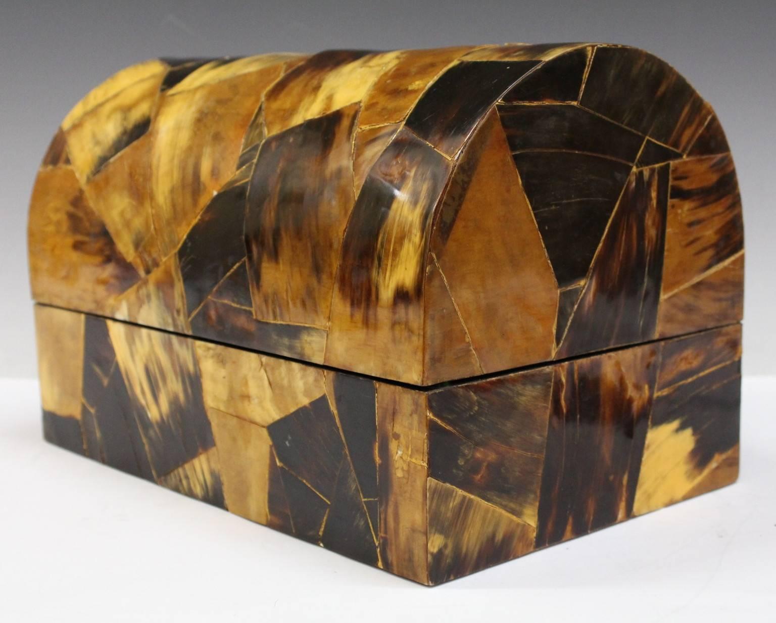 Domed Decorative Box in Horn Patchwork Veneer 2