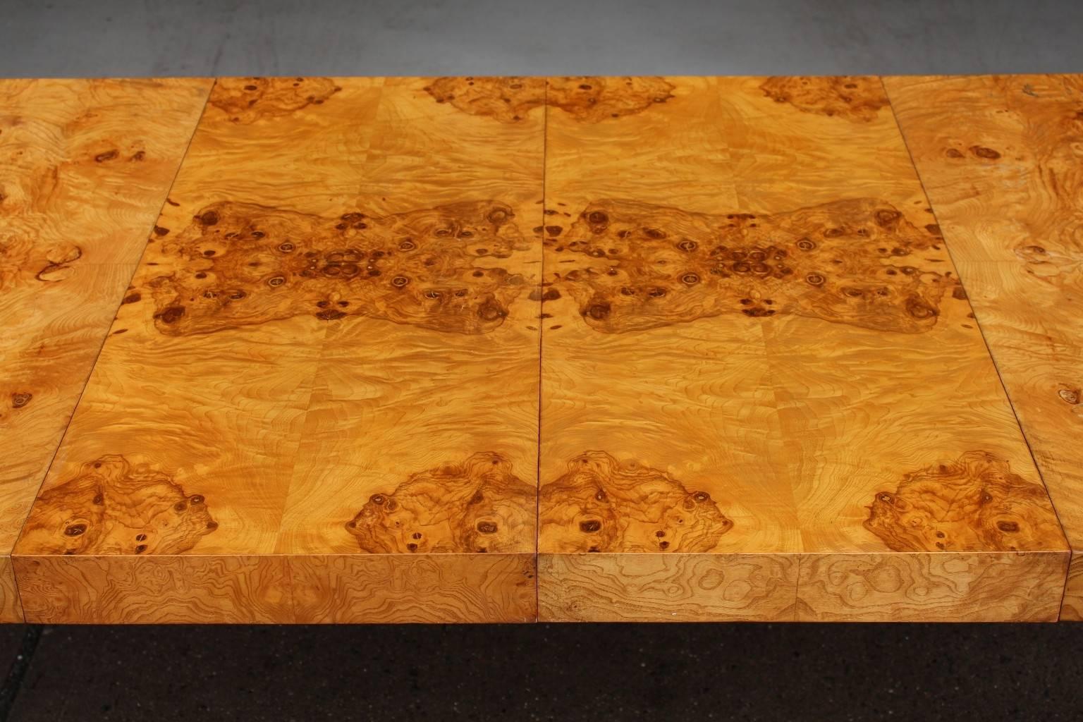 Milo Baughman Burl Wood Parsons Dining Table with Extension Leaves for Lane 2
