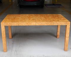 Milo Baughman Burl Wood Parsons Dining Table with Extension Leaves for Lane