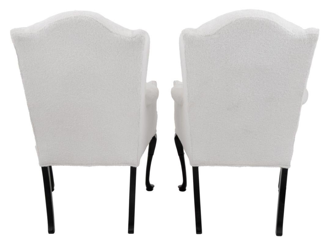 Bouclé Pair of Queen Anne Style Wingback Chairs