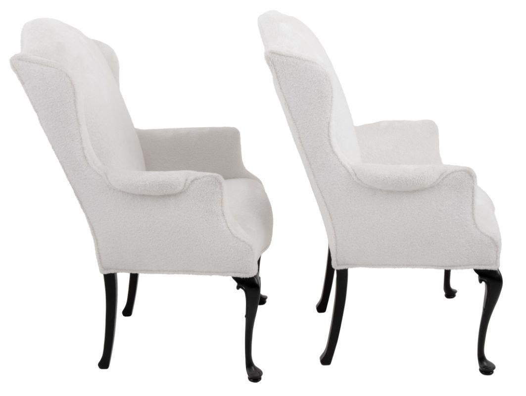 20th Century Pair of Queen Anne Style Wingback Chairs