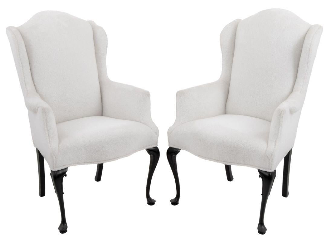 Pair of Queen Anne Style Wingback Chairs In Good Condition In Astoria, NY