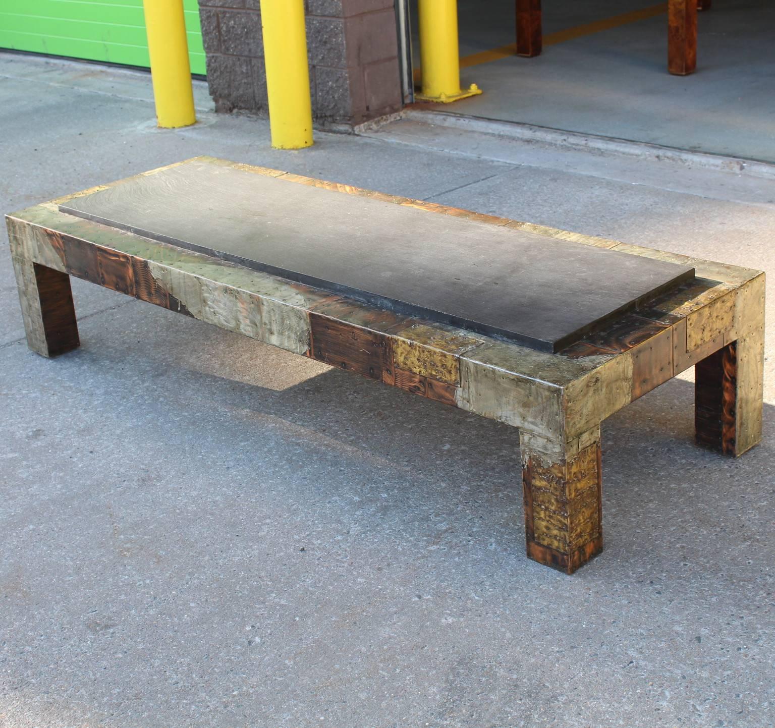 Paul Evans Mixed-Metal Patchwork Coffee Table with Slate Top 72
