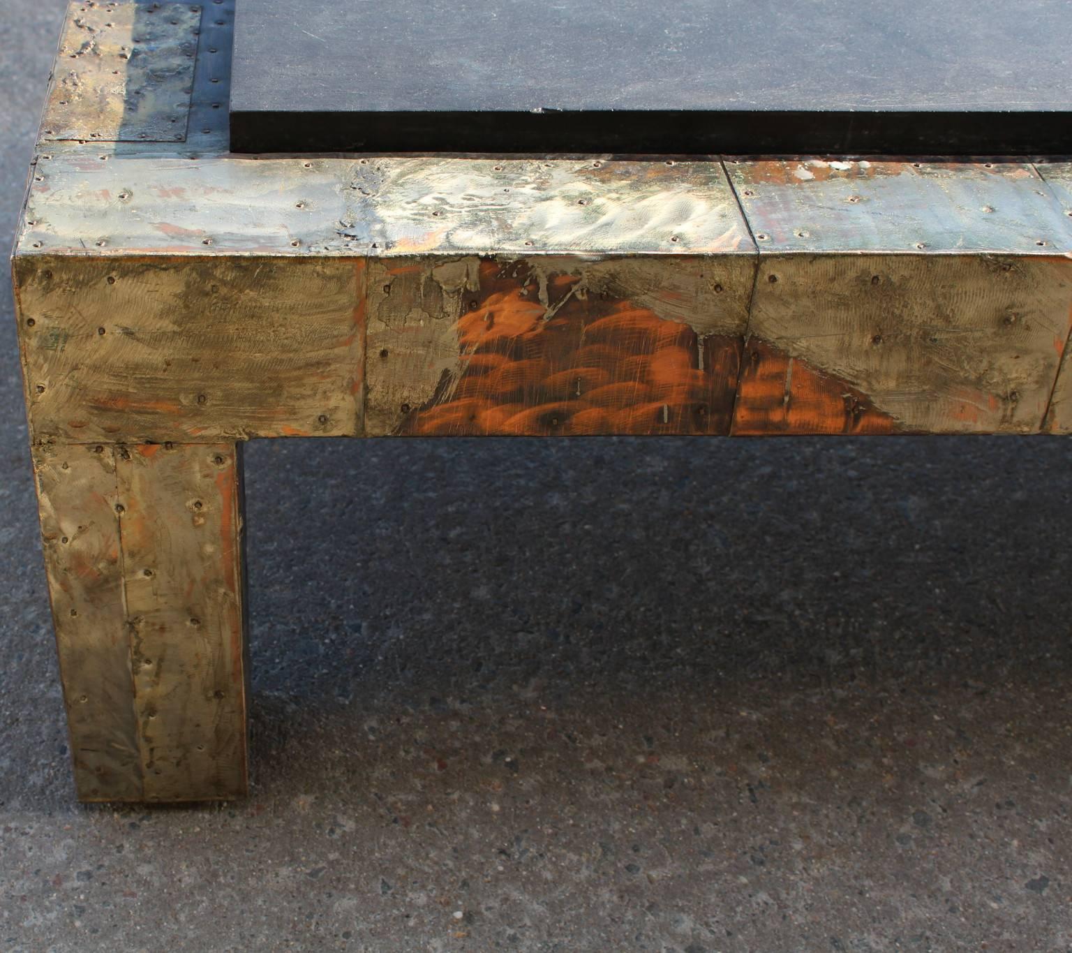 Paul Evans Mixed-Metal Patchwork Coffee Table with Slate Top 72