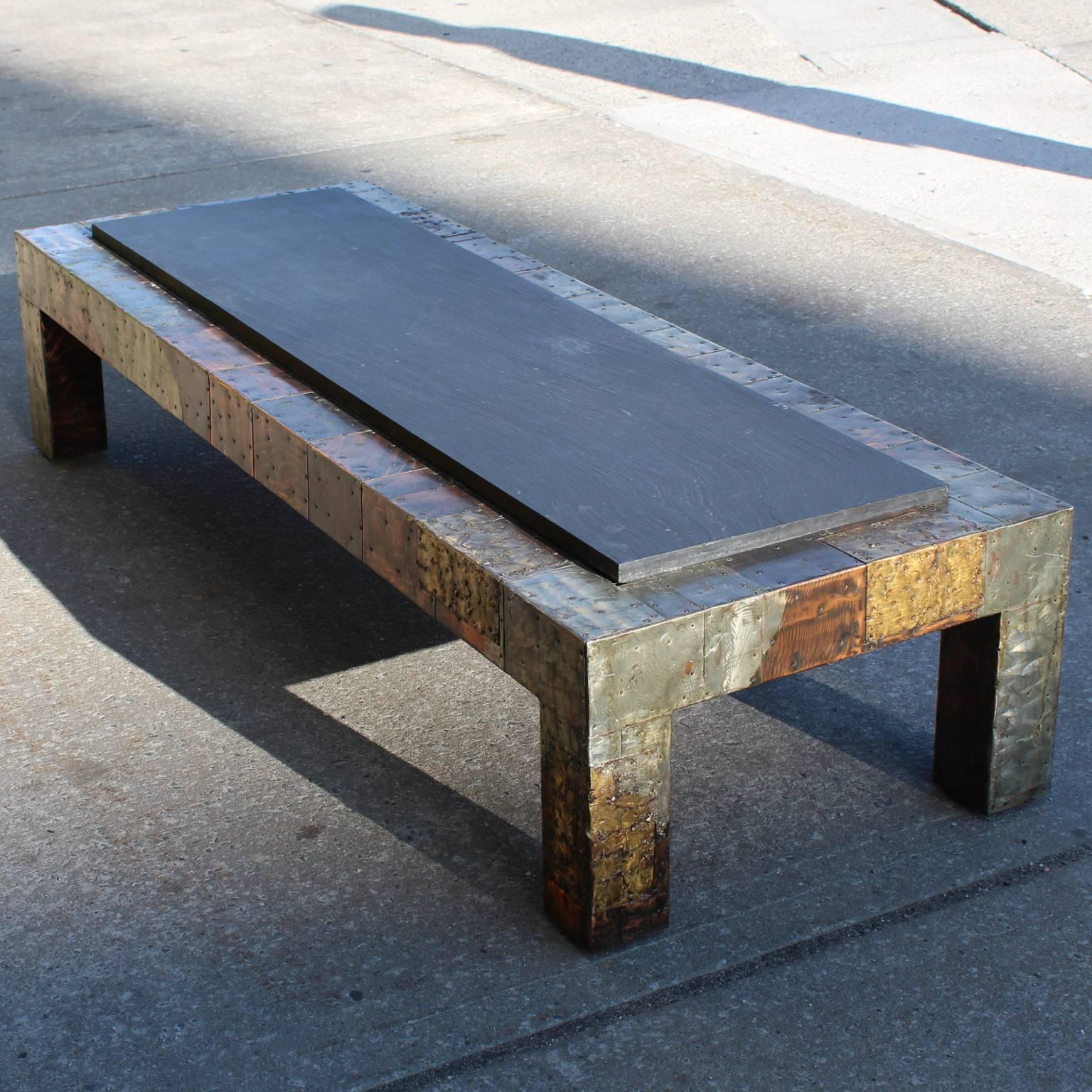 Paul Evans Mixed-Metal Patchwork Coffee Table with Slate Top 72