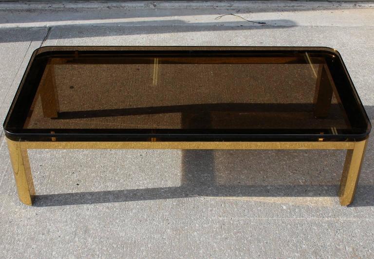 Pace Collection Floating Smoked Glass Top Coffee Table in Brass For