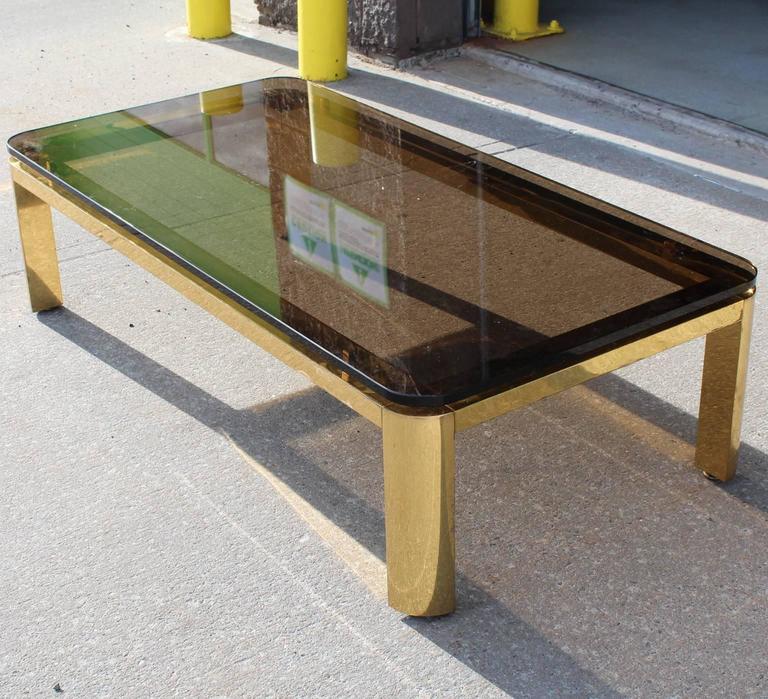 Pace Collection Floating Smoked Glass Top Coffee Table in Brass For