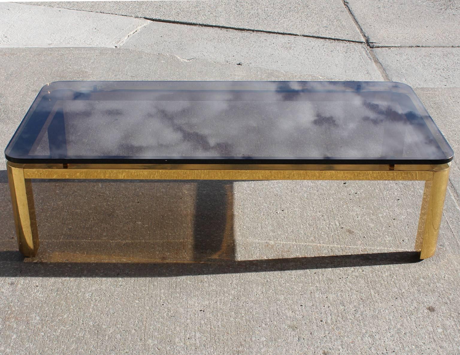 Late 20th Century Pace Collection Floating Smoked Glass Top Coffee Table in Brass