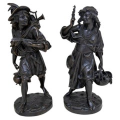 Auguste Carrier "Musicians" Patinated Bronze, Pair