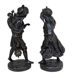 Auguste Carrier "Musicians" Patinated Bronze, Pair