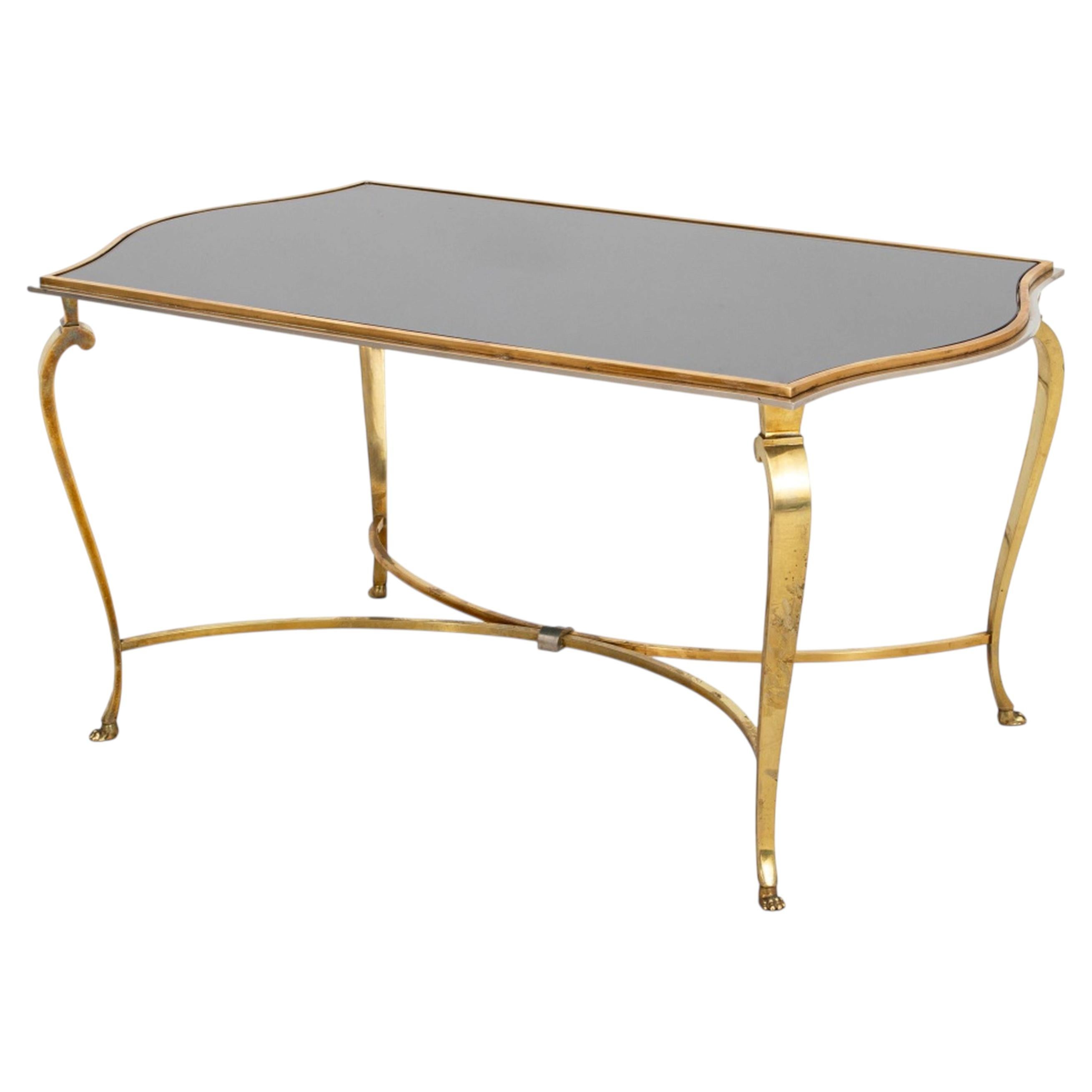 Hollywood Regency Brass and Smoked Glass Top Coffee Table