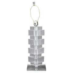 Karl Springer Style Triangular Column Clear Acrylic Lamp