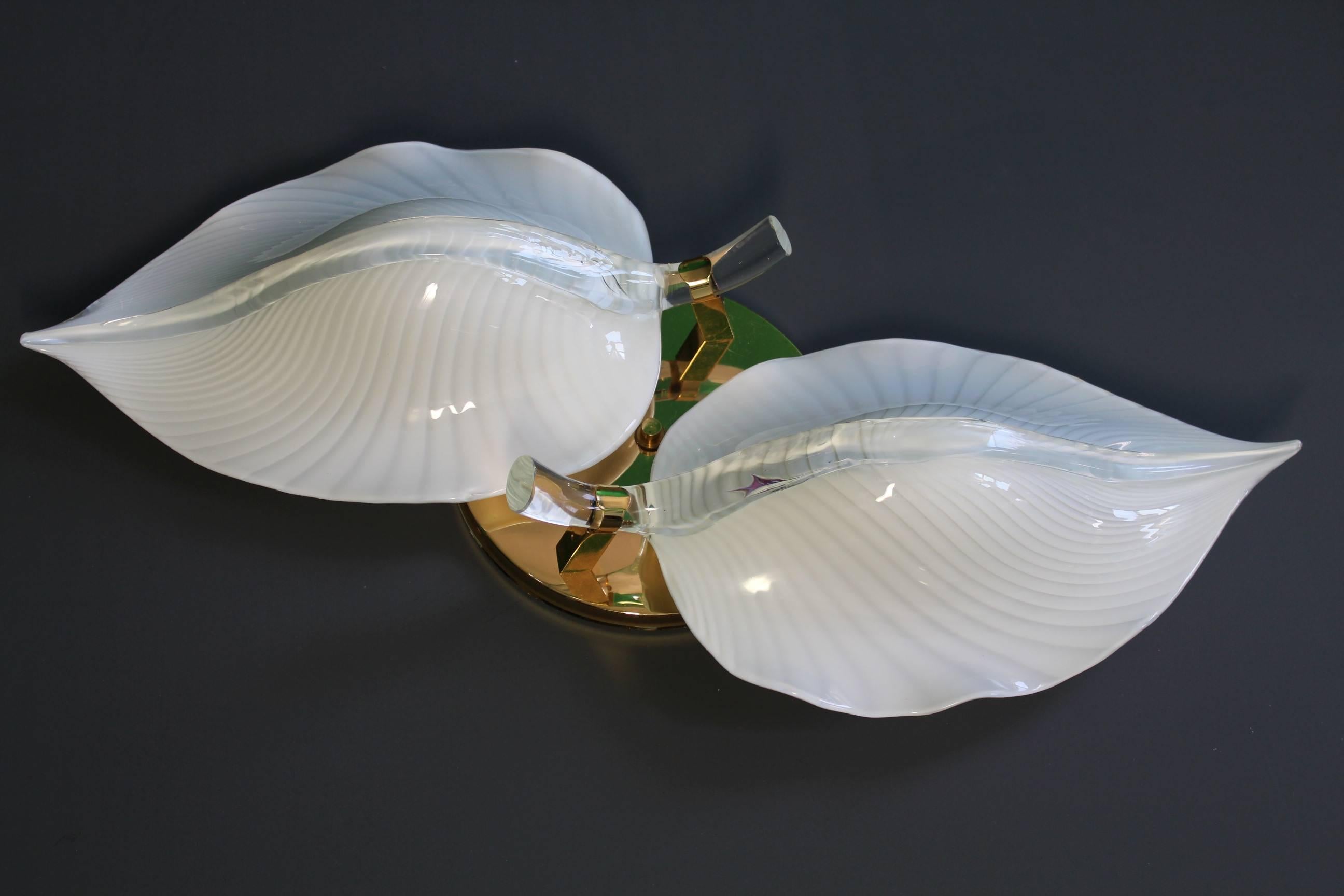 Late 20th Century Murano Glass Two-Leaf Flush Mount