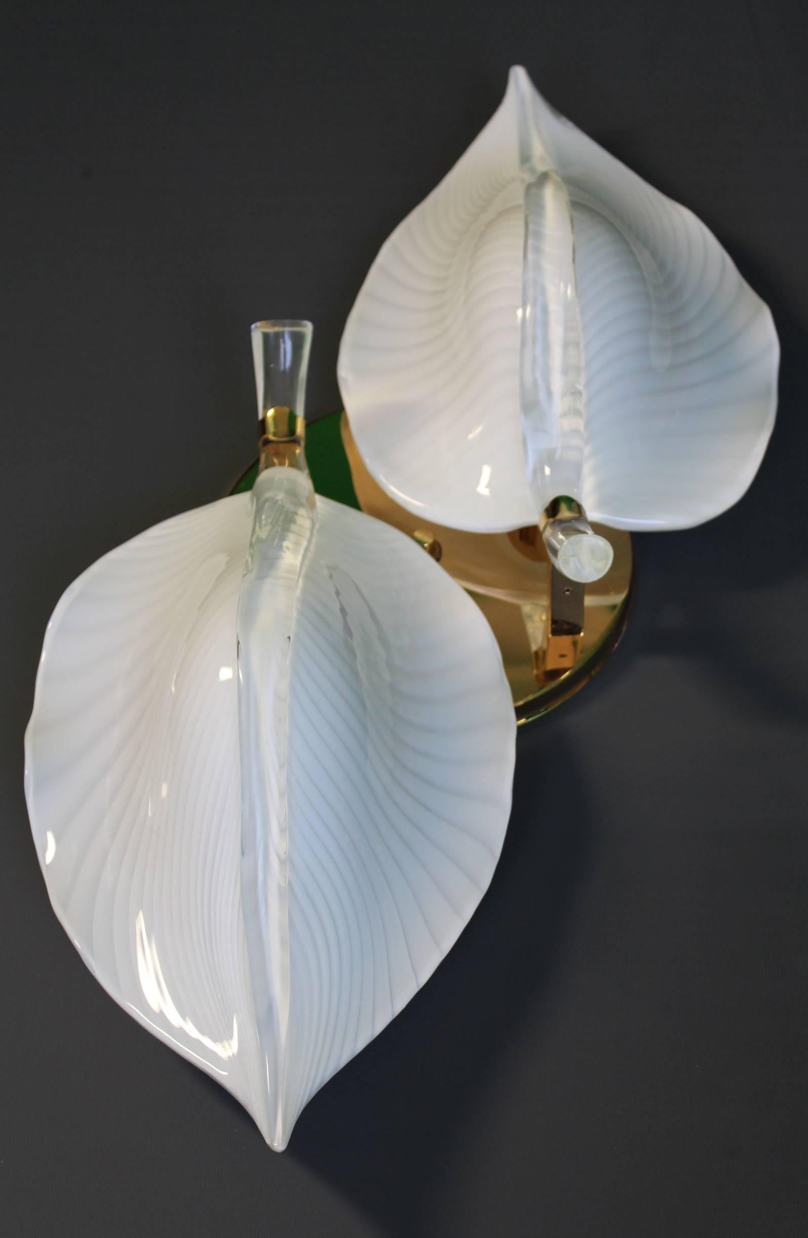 Brass Murano Glass Two-Leaf Flush Mount