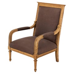 Restoration Hardware Louis XVI Style Giltwood Armchair, Grey Linen Upholstery