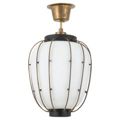 Mid-Century Modern Brass & Frosted Glass Pendant
