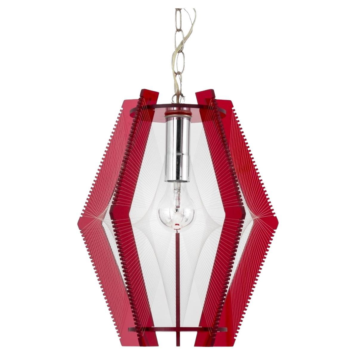 Atomic Age Lucite String & Red Acrylic Pendant For Sale