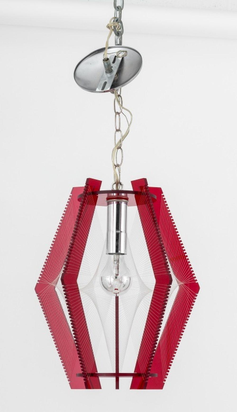 Atomic Age Style Lucite String and Red Acrylic Pendant Lamp. 25