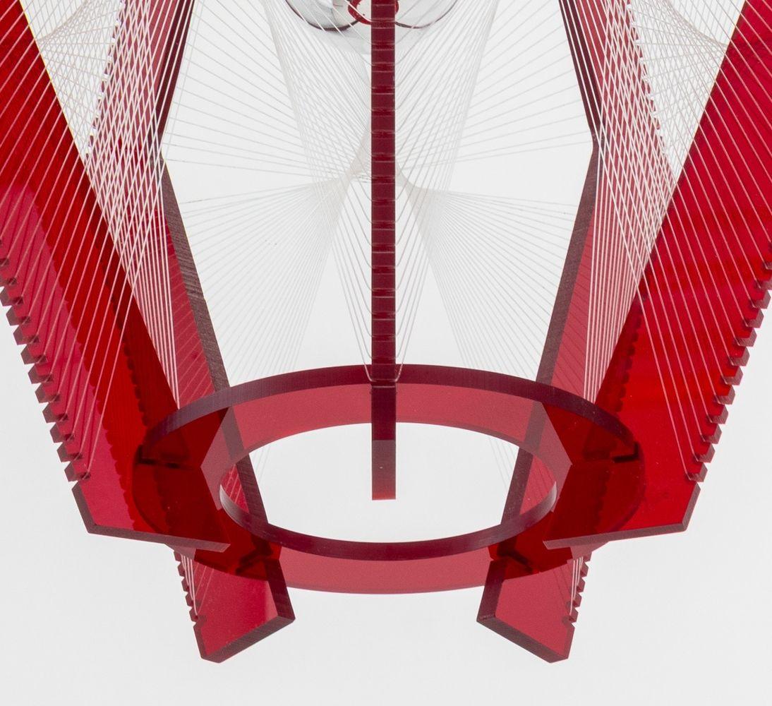 20th Century Atomic Age Lucite String & Red Acrylic Pendant For Sale