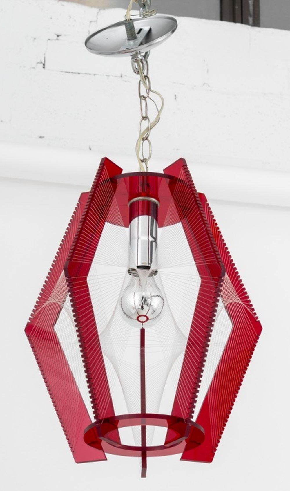 Atomic Age Lucite String & Red Acrylic Pendant For Sale 1
