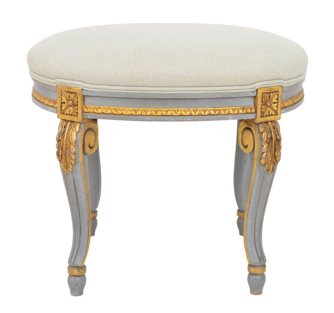 Wood Louis XVI Style Painted Oval Foot Stool For Sale