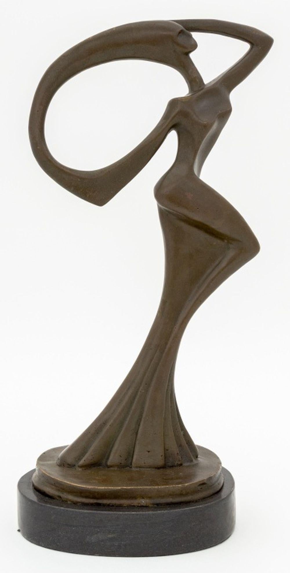 Scultura astratta moderna di bronzo femminile in piedi, firmata 