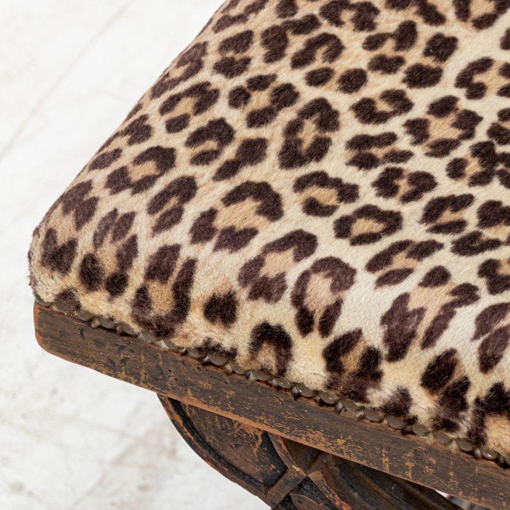 20th Century Regency Style Carved Wood Leopard Print Stools, 2 For Sale
