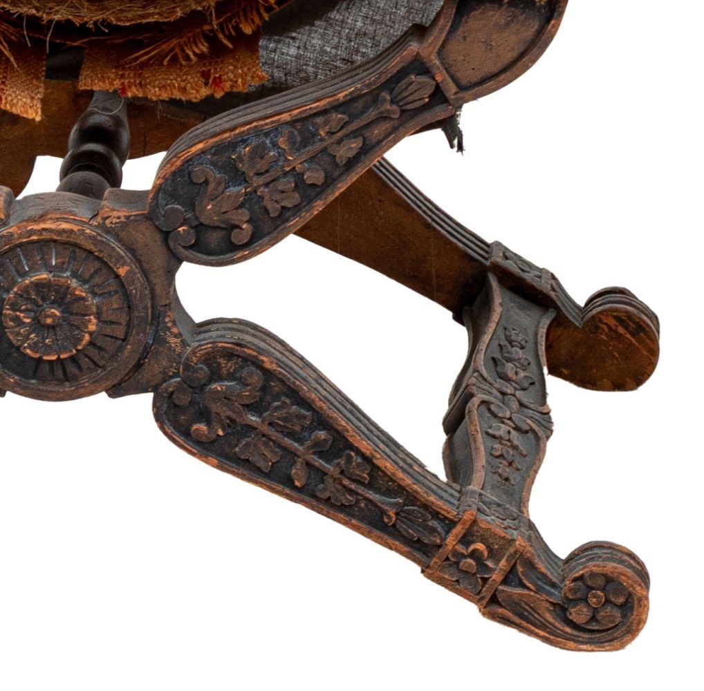 Pair of  Regency Style Carved Wood Leopard Print Upholstered Stools, with X-form bases. 17.5