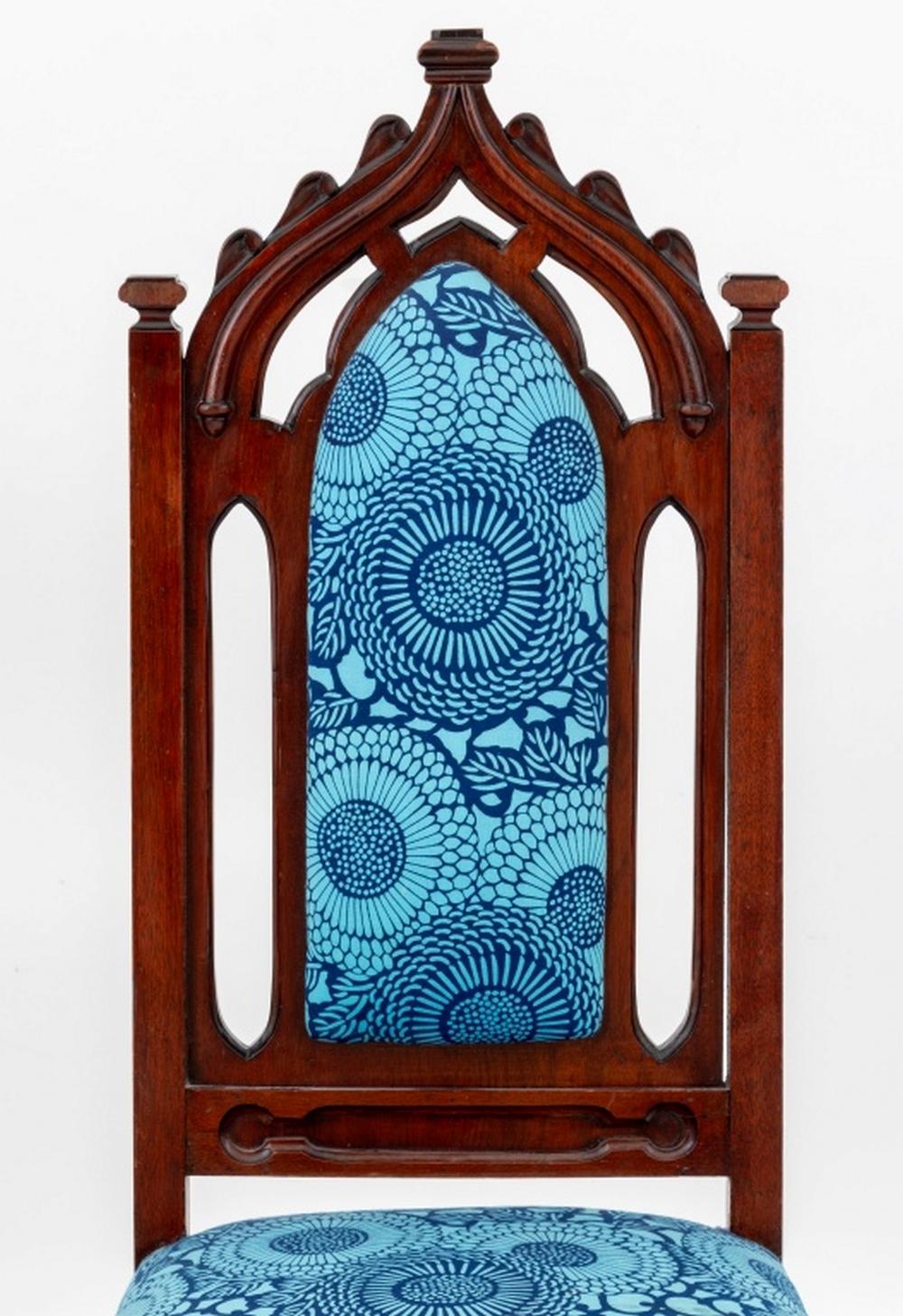 Carved Gothic Revival Custom Upholstered Hall Chair For Sale