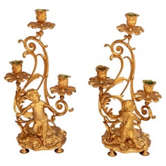 Louis XV Style Gilt Metal Figural Candelabra, Pair