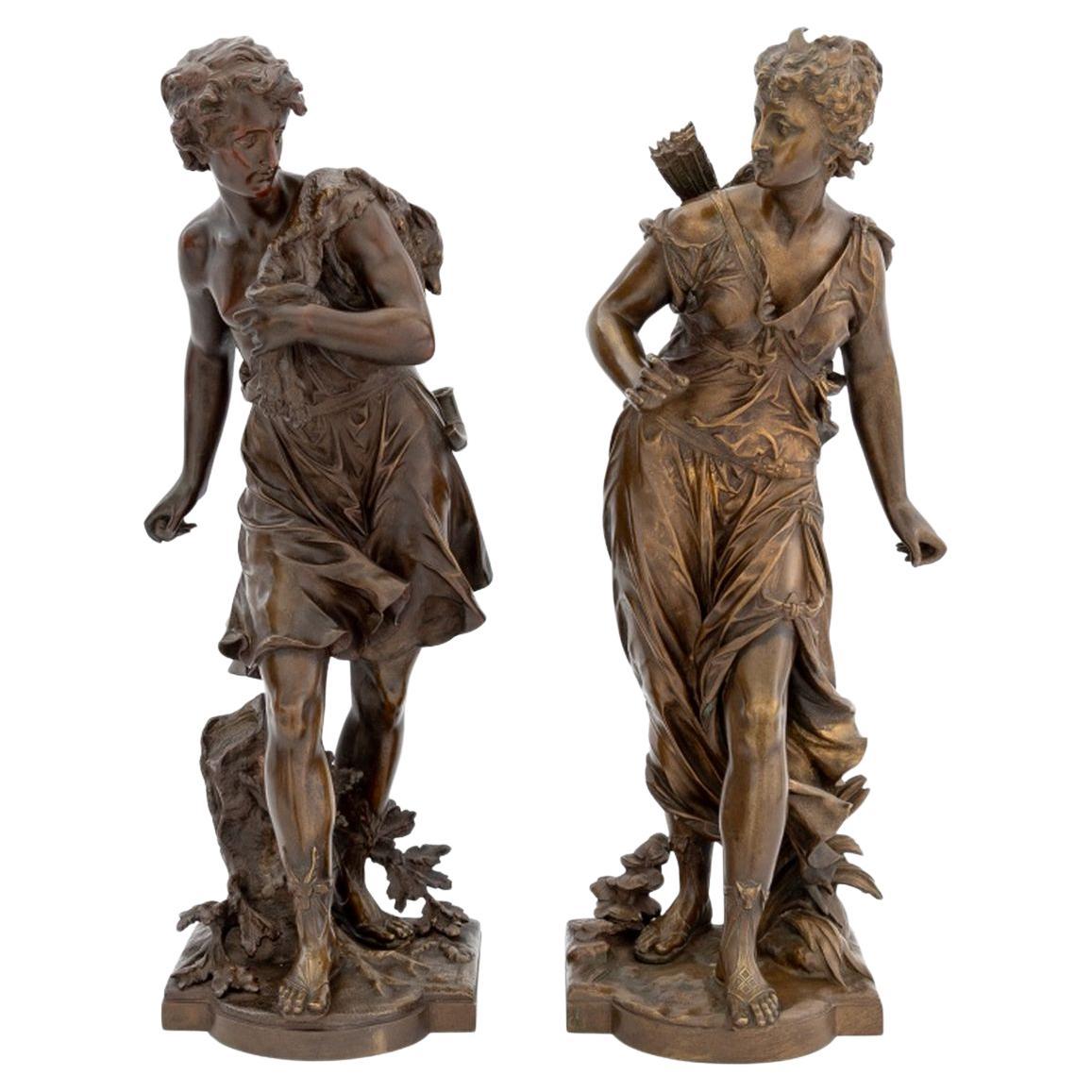 Auguste Moreau "Actaeon & Artemis" Bronzes, 2 For Sale