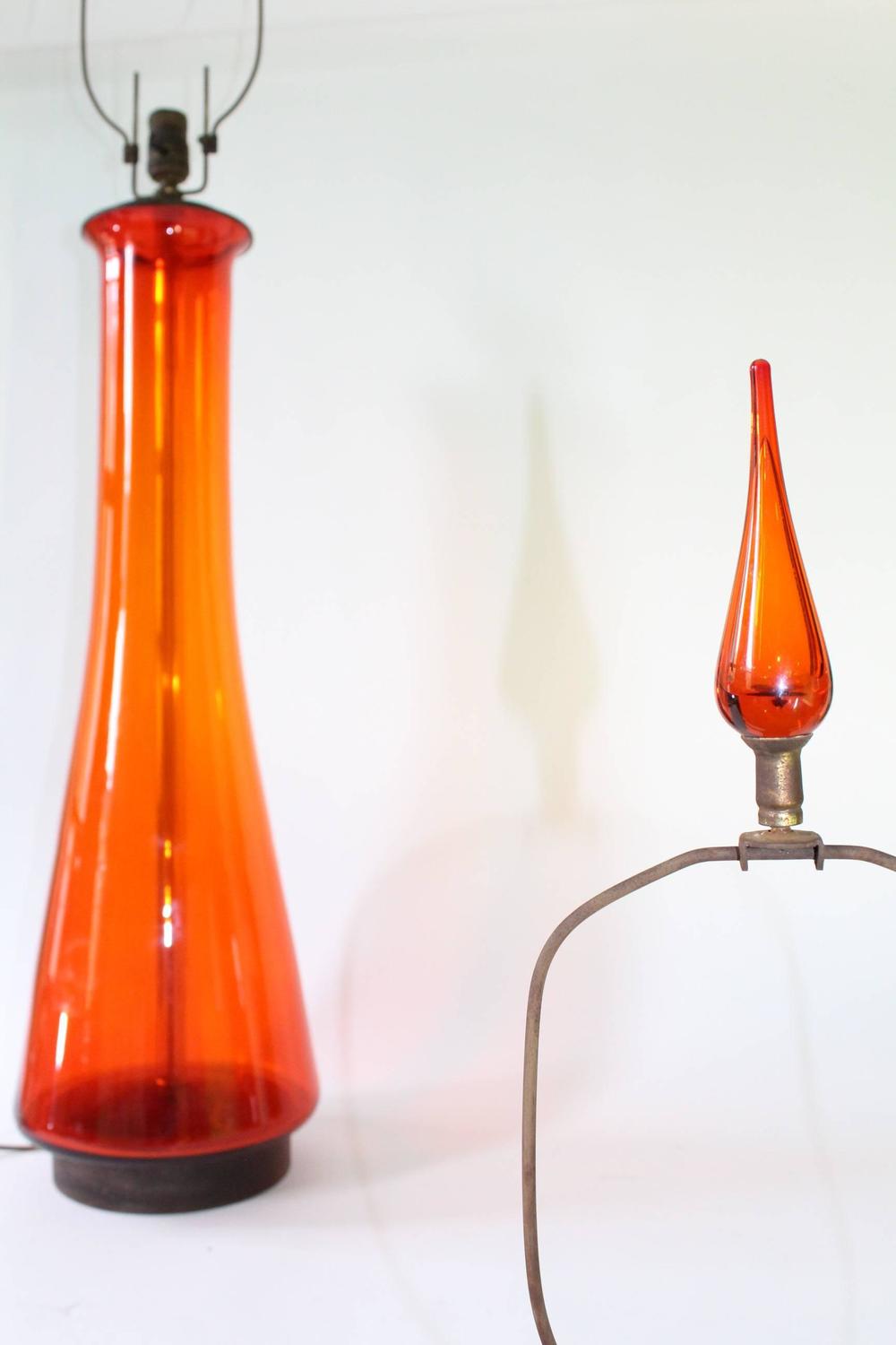 Pair of Blenko Tangerine Glass Table Lamps For Sale at 1stdibs