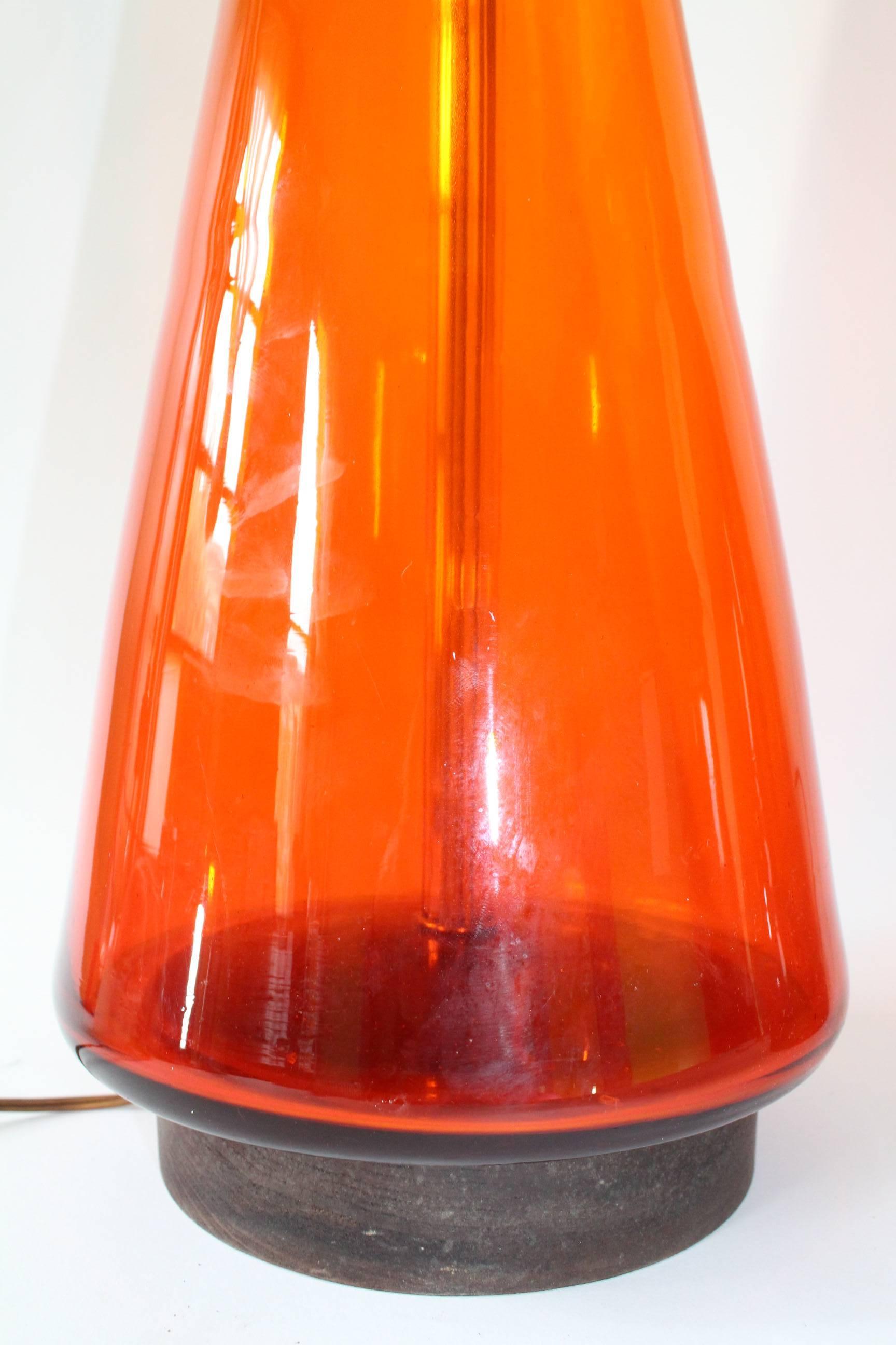 American Pair of Blenko Tangerine Glass Table Lamps