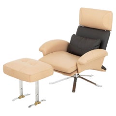 Sillón y otomana «Il Loft» de estilo posmoderno, tapizados en piel italiana