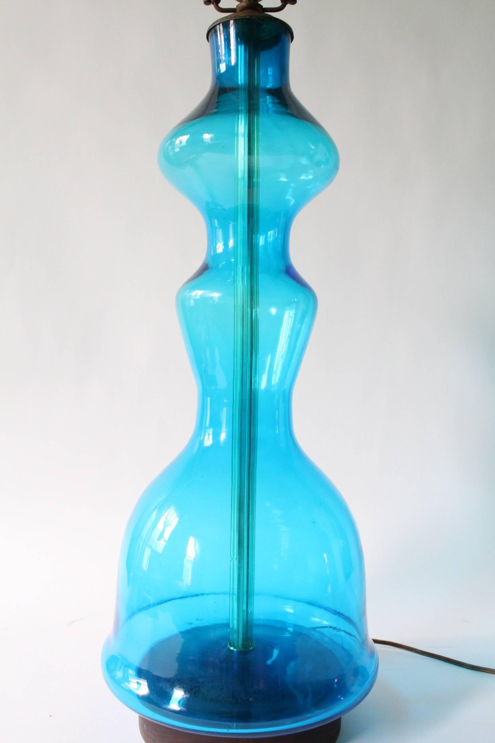 Mid-Century Modern Blenko Glass Curvaceous Blue Table Lamp