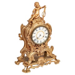 Louis XV Style Antique Gilt Bronze Mantel Clock, Late 19th Century