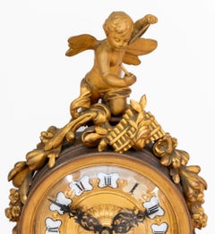 French Patinated Bronze and Marble Mantel Clock, Late 19th Century