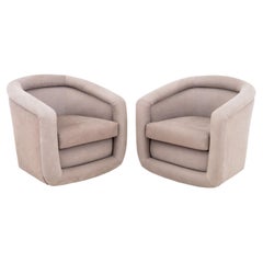 Art Deco Suede Upholstered Revolving Tub Chairs, 21st Century