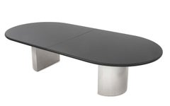 Modern Chrome and Black Marble Dining Table, Twin Pedestal Style