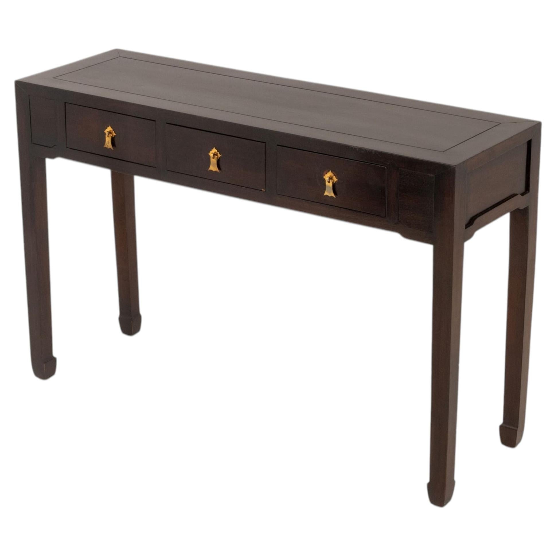 Chinese Hardwood Console Table, Brass Drawer Pulls For Sale