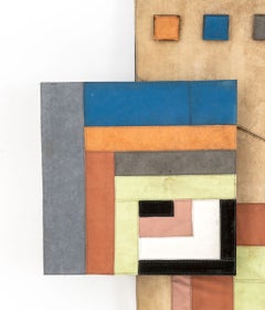 Giorgio Saporiti, Tapisserie géométrique en daim avec élément en relief carré, 1997