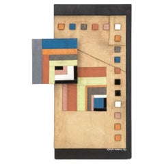Giorgio Saporiti, Tapisserie géométrique en daim avec élément en relief carré, 1997